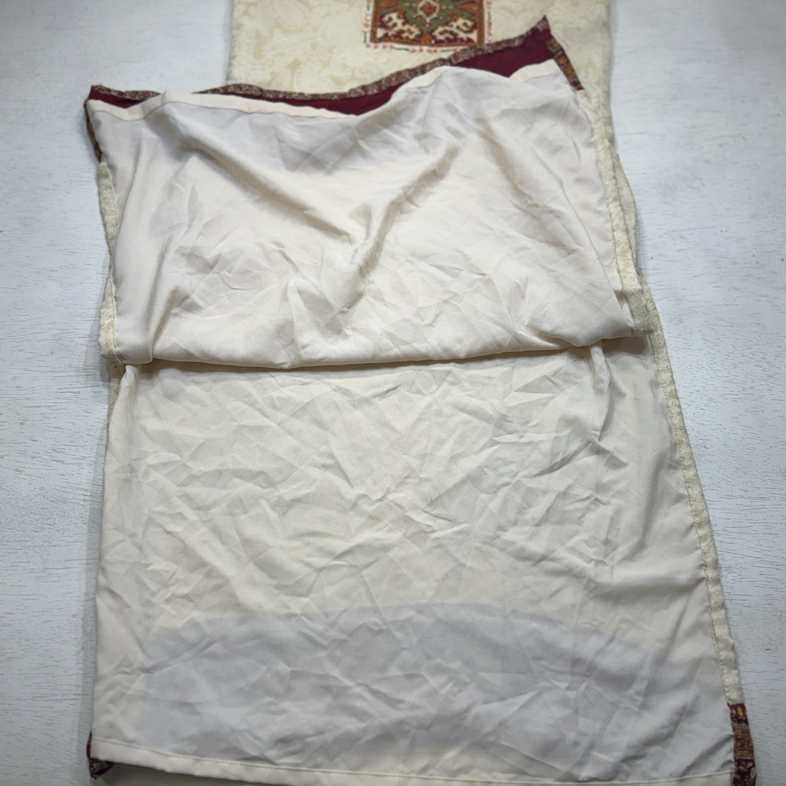 Kurta Dress Tunic Small Embroidery Beige Paisley Embellished With Red Trim Lined