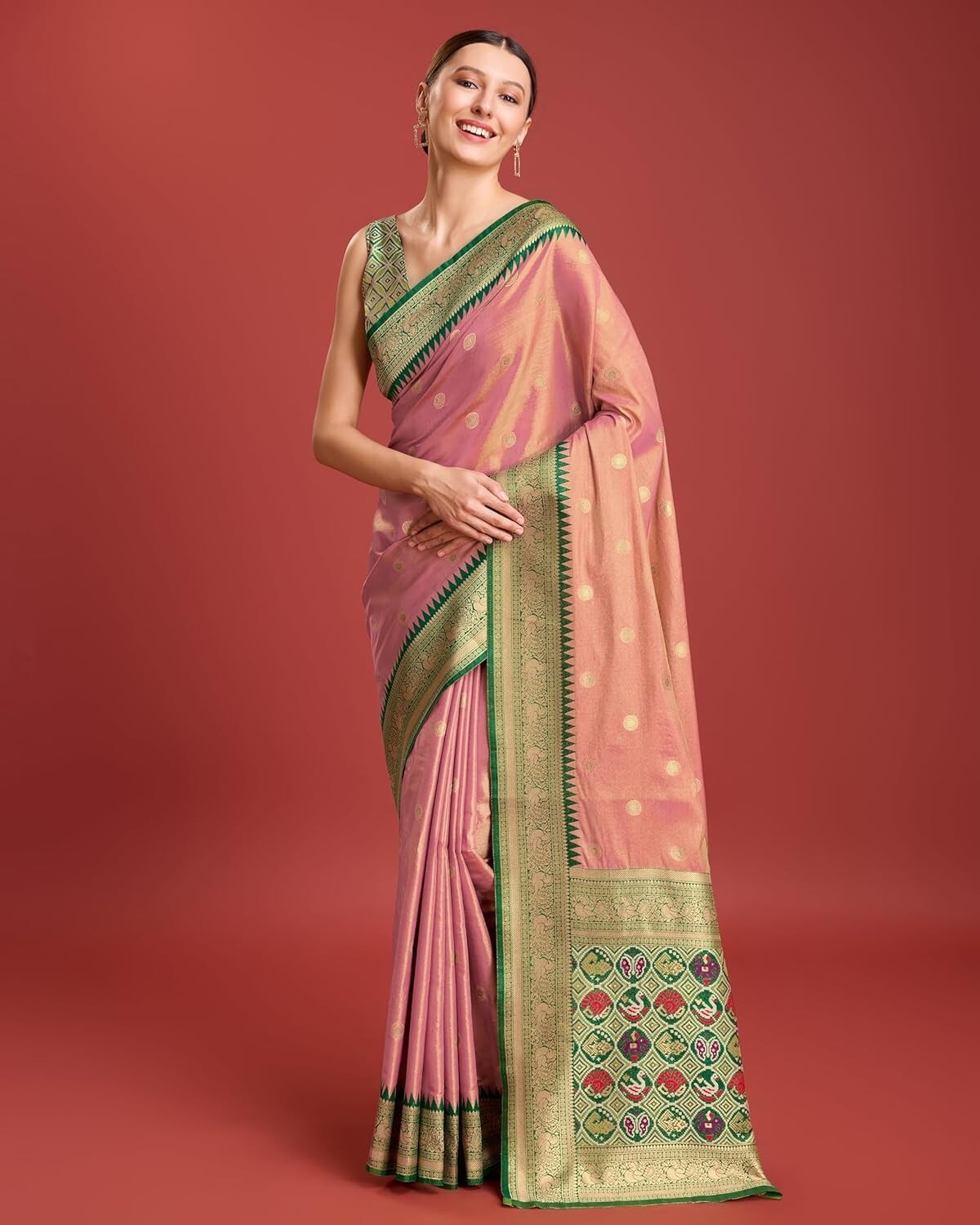 Women’s Patola pallu Banarasi tissue silk saree with Unstitched Blouse piece