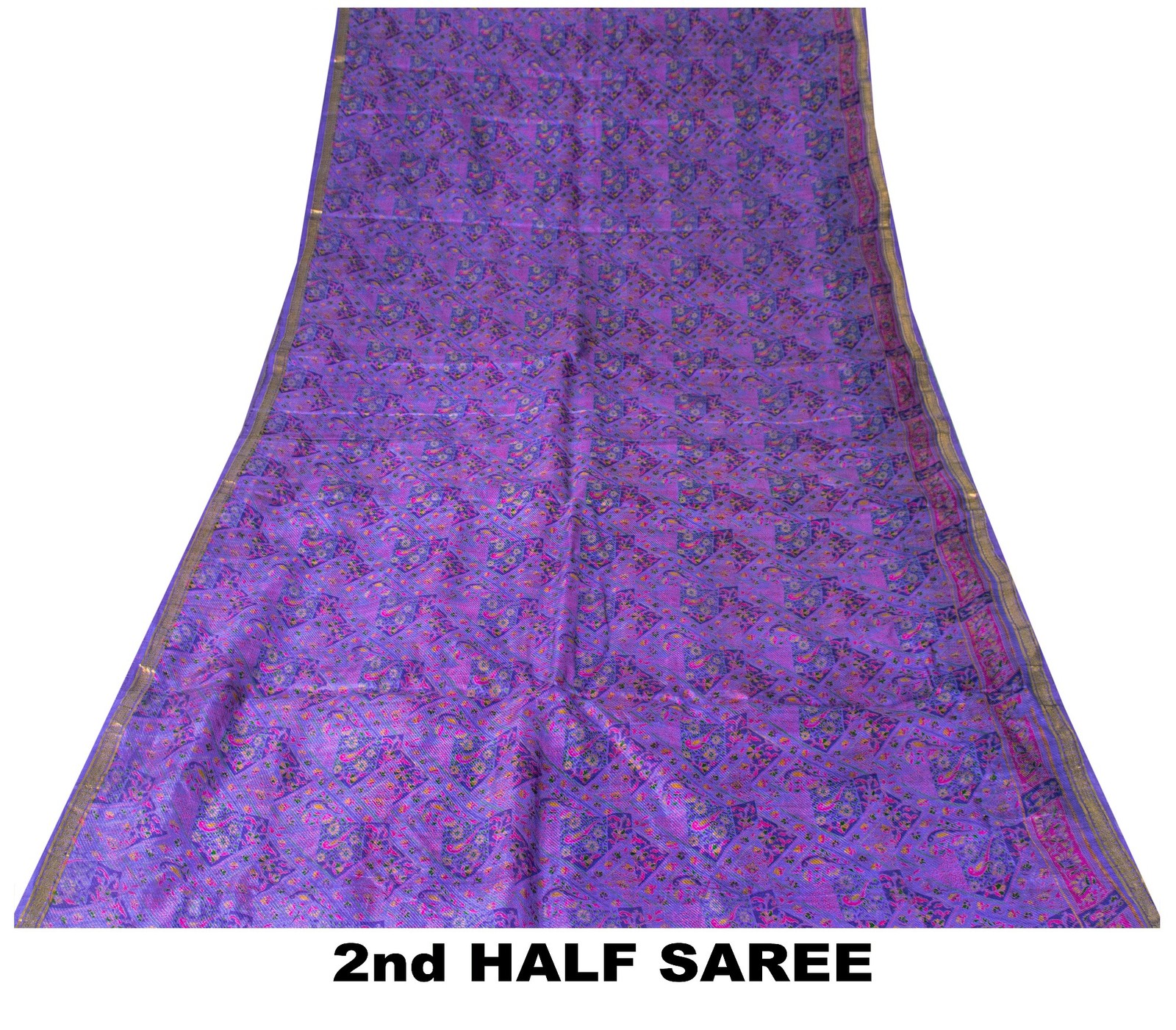Sanskriti Vintage Blue Sari Soft Pure Silk Human Animal Zari Border Saree 6+Yard