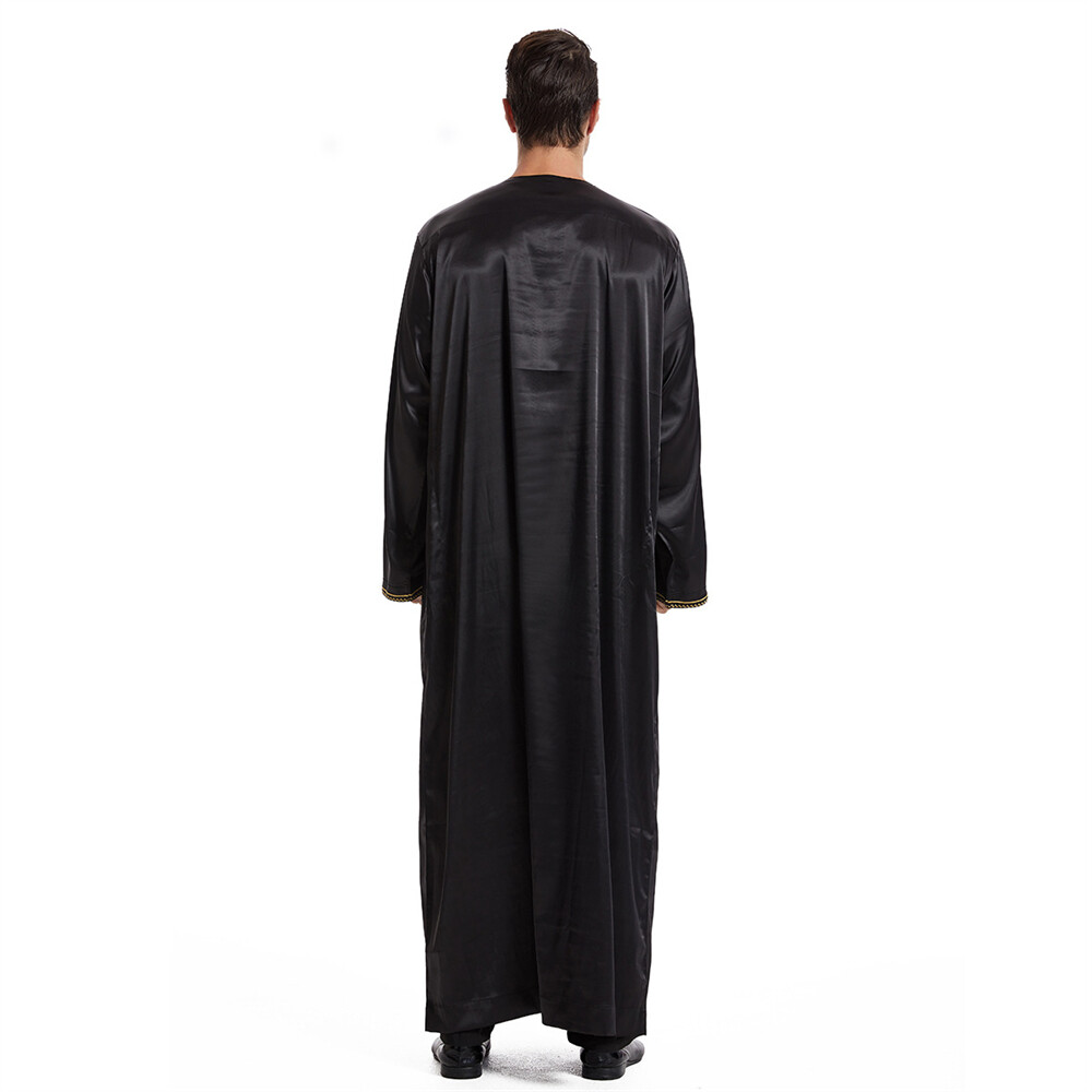 Men’s Middle Eastern Clothes Long Sleeve Muslim Islamic Round Neck Kaftan