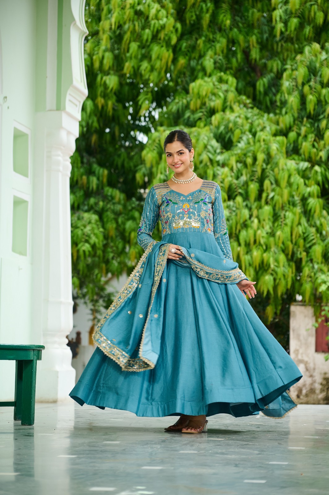 Wedding Stylish Ready To Wear Vichitra Silk Top Look Palazzo With Dupatta For