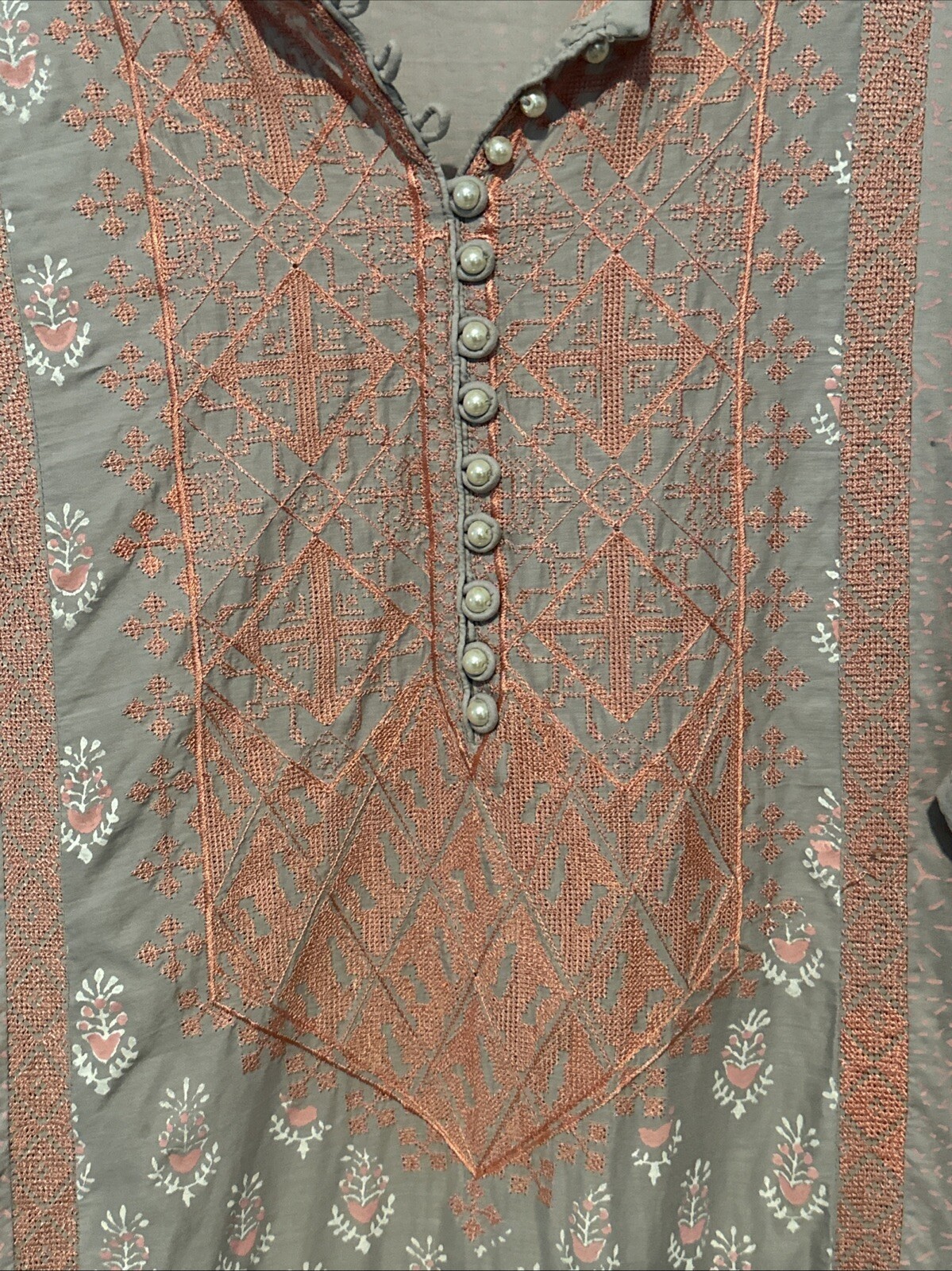 Women’s Beech Tree Kurti Pearl Lined, Embroidered Peach, Grey And Pink Size 10