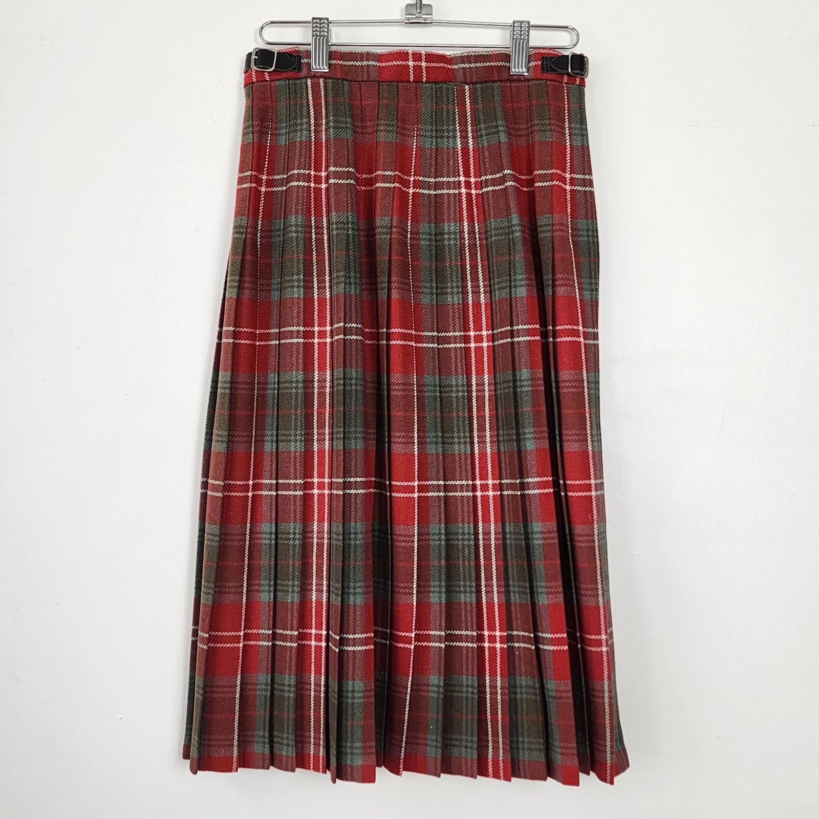 VTG Jedburgh Kiltmakers Wool Blend Scottish Tartan Plaid Skirt Leather Buckle