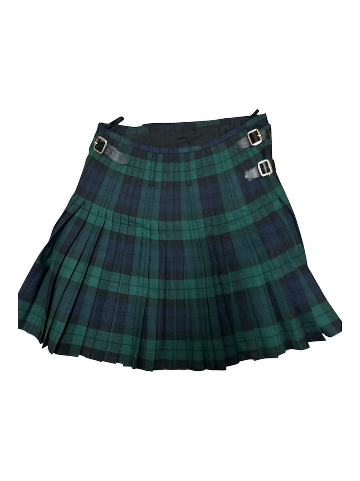 Scottish Highland Deep Pleated Kilt with Buckle Detail – Navy, Black & Green
