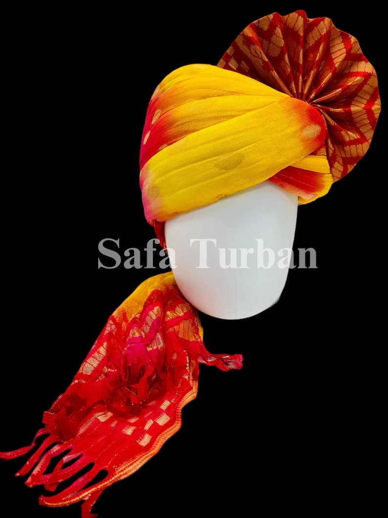 Indian Wedding Printed Bandhani Safa for Baraati Headwrap for dulha/baraati