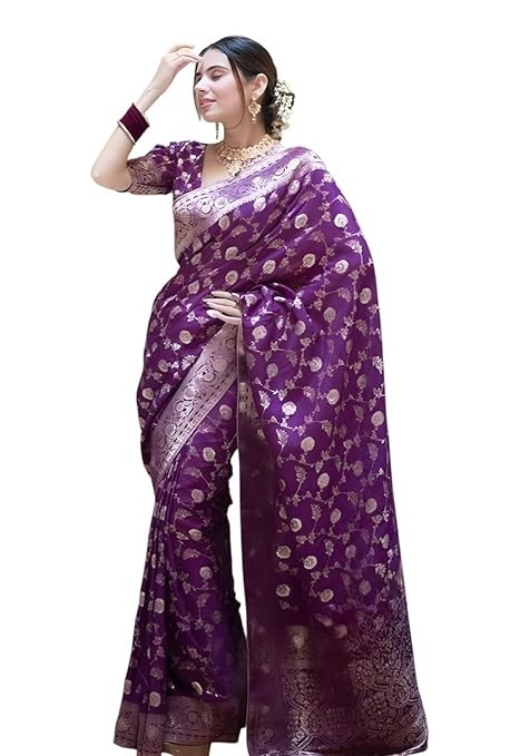 Women’s Pure Kanjivaram Silk Saree Soft Banarasi Style Wedding With Blouse Piece