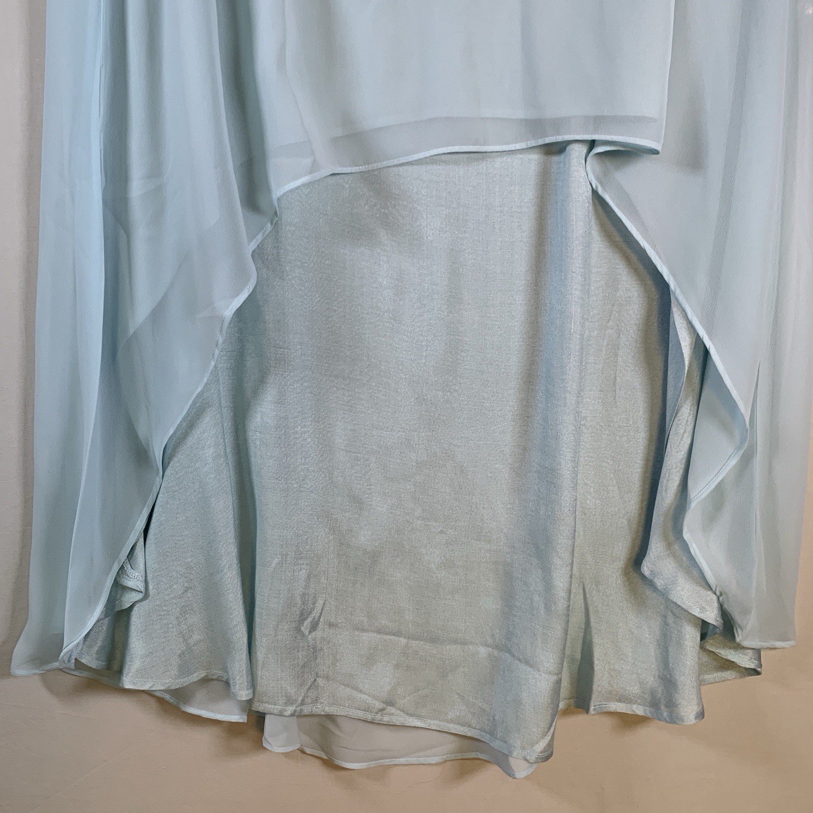 New Tulip Pants Set High Low Kurta Light Blue Chiffon Gota Patti Eid Size Small