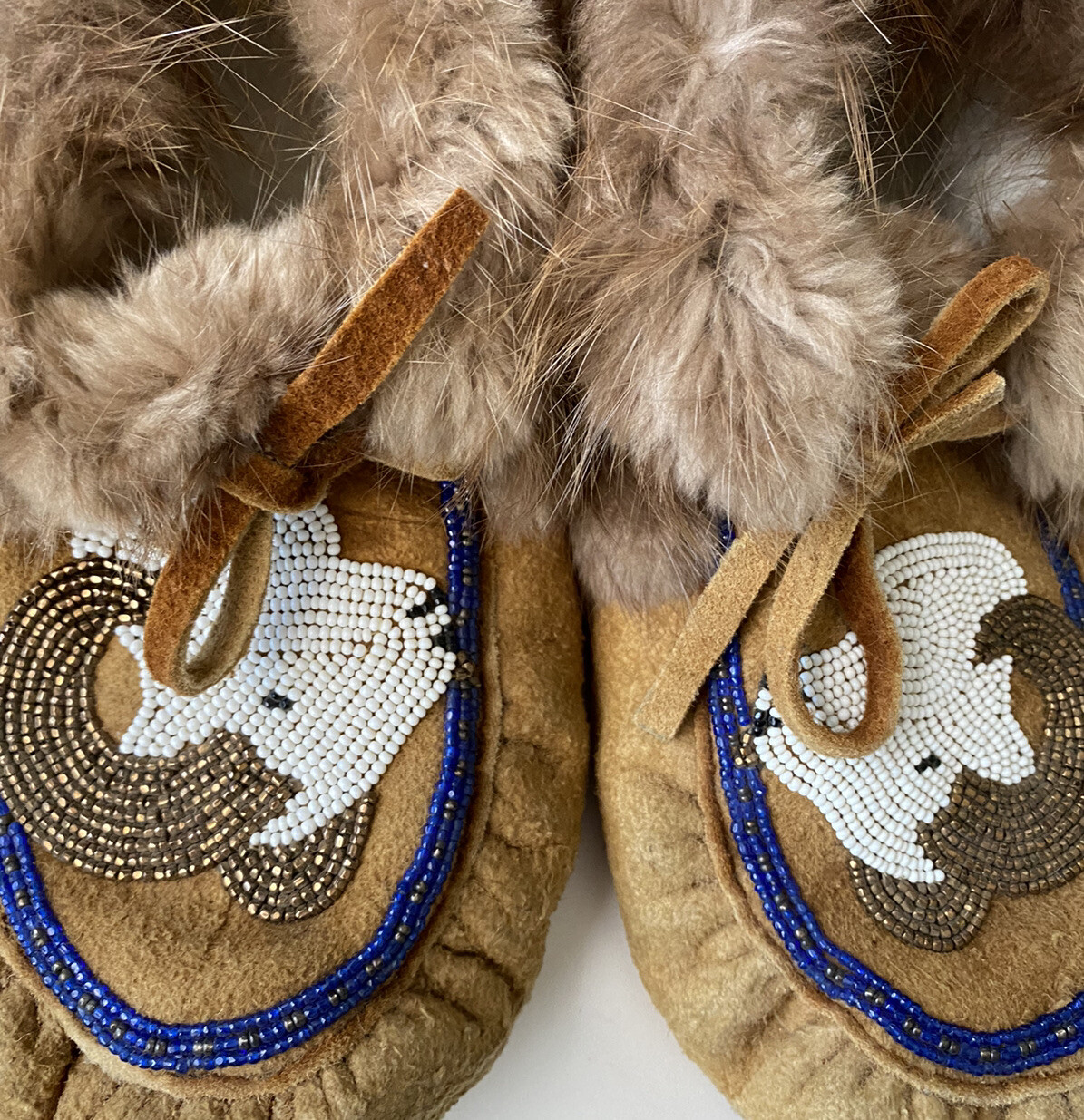 Native American Handmade Leather Moccasins Sz 9, Fringe In Mink