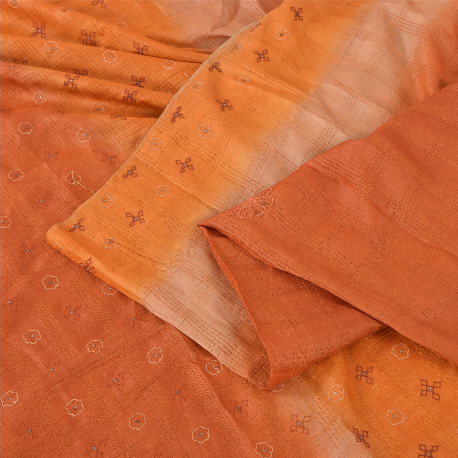 Sanskriti Vintage Indian Sarees Pure Silk Hand Embroidered Sari 5Yd Craft Fabric