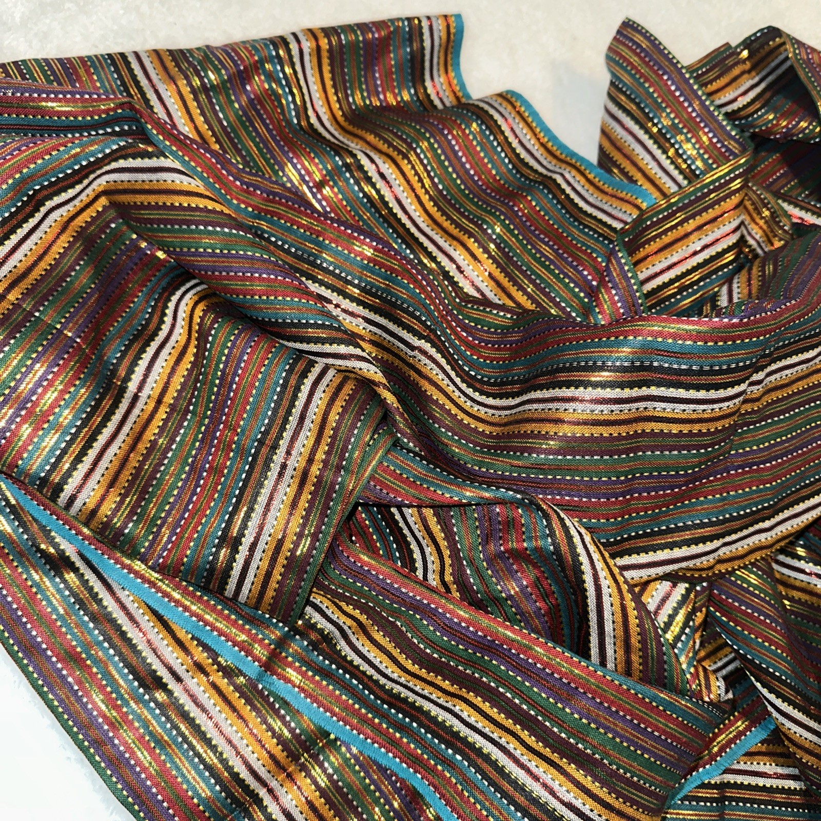 Vintage Indian Colorful Bright Striped Textile Material For Saree 28×68