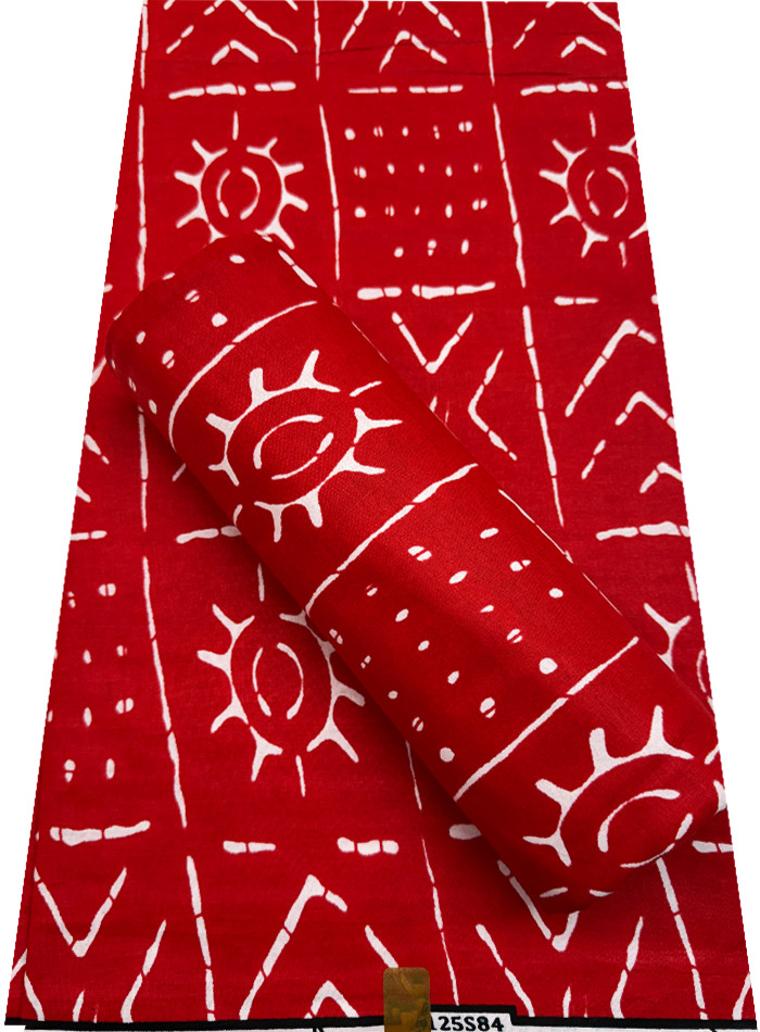 African Super Quality Wax Prints Sell by 6 Yards- Mudcloth Design- Red and White