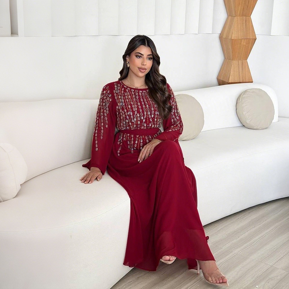New Eid Diamonds Abaya Dubai Modest Turkey Long Dress Kaftan Caftan Islamic Gown