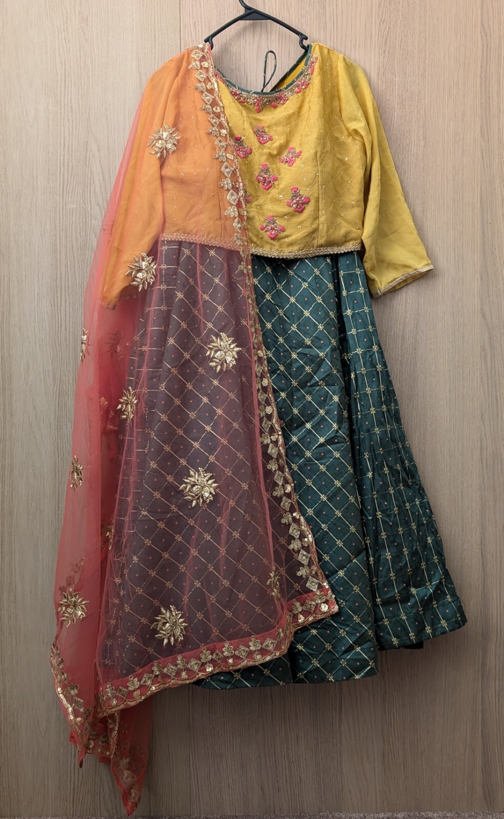 NEW Lehenga Choli XXL Green Mehndi Gold Silk Wedding Indian Garba Navratri Party