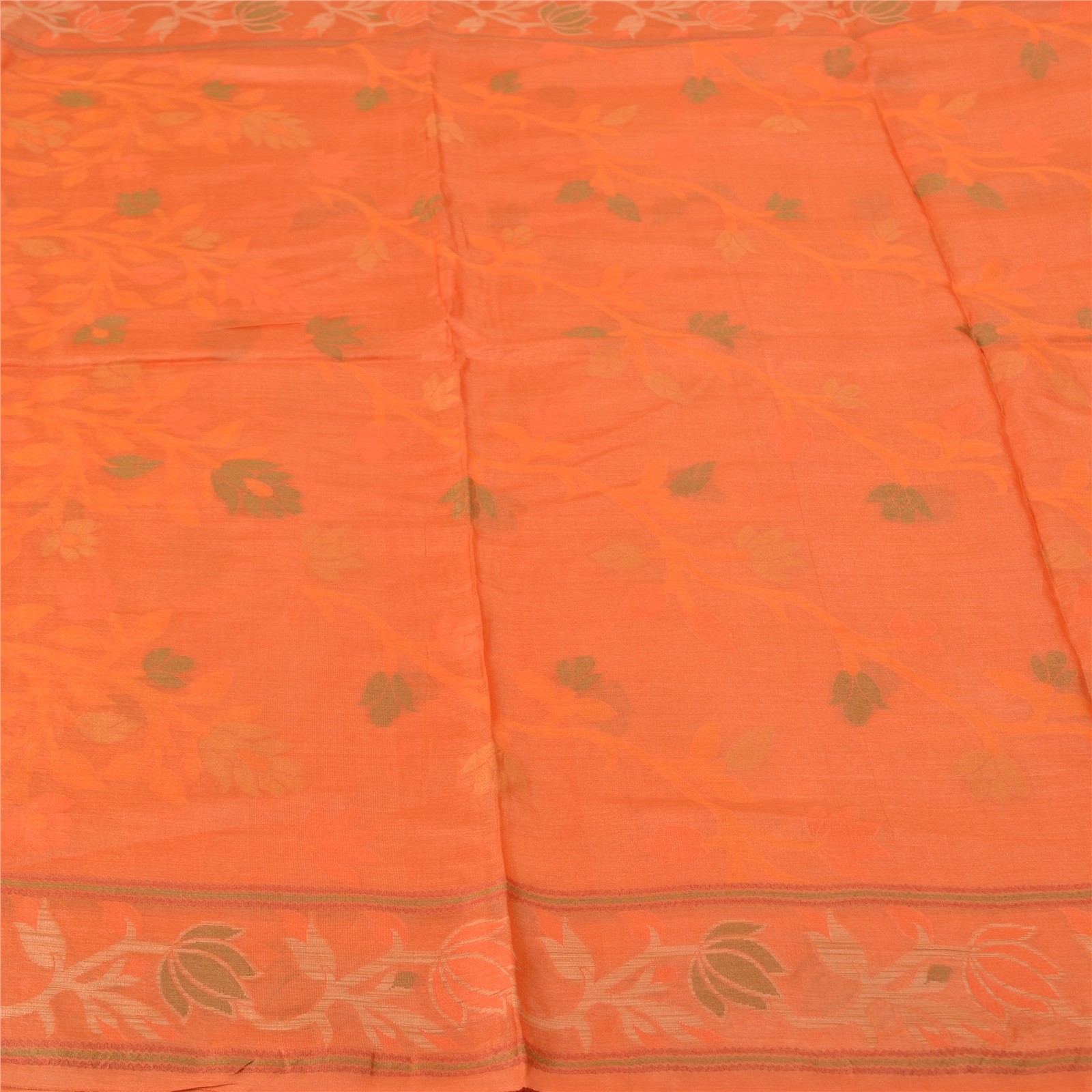 Sanskriti Vintage Orange Sarees Pure Silk Hand Woven Sari 5Yd Handloom Fabric