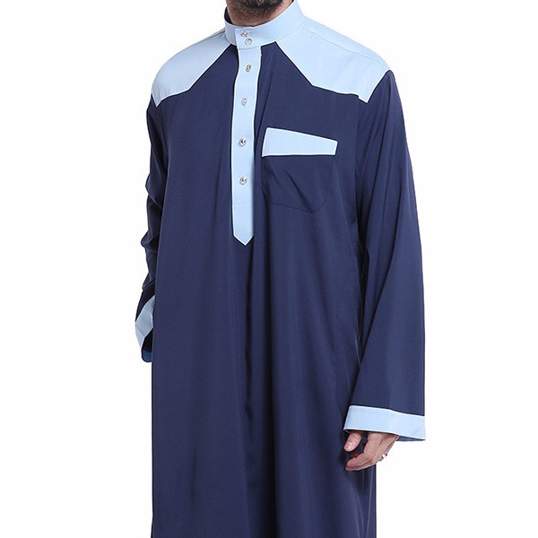 Men Long Sleeve Muslim Clothing Saudi Jubba Arab Kaftan Thobe Button Dress Robe