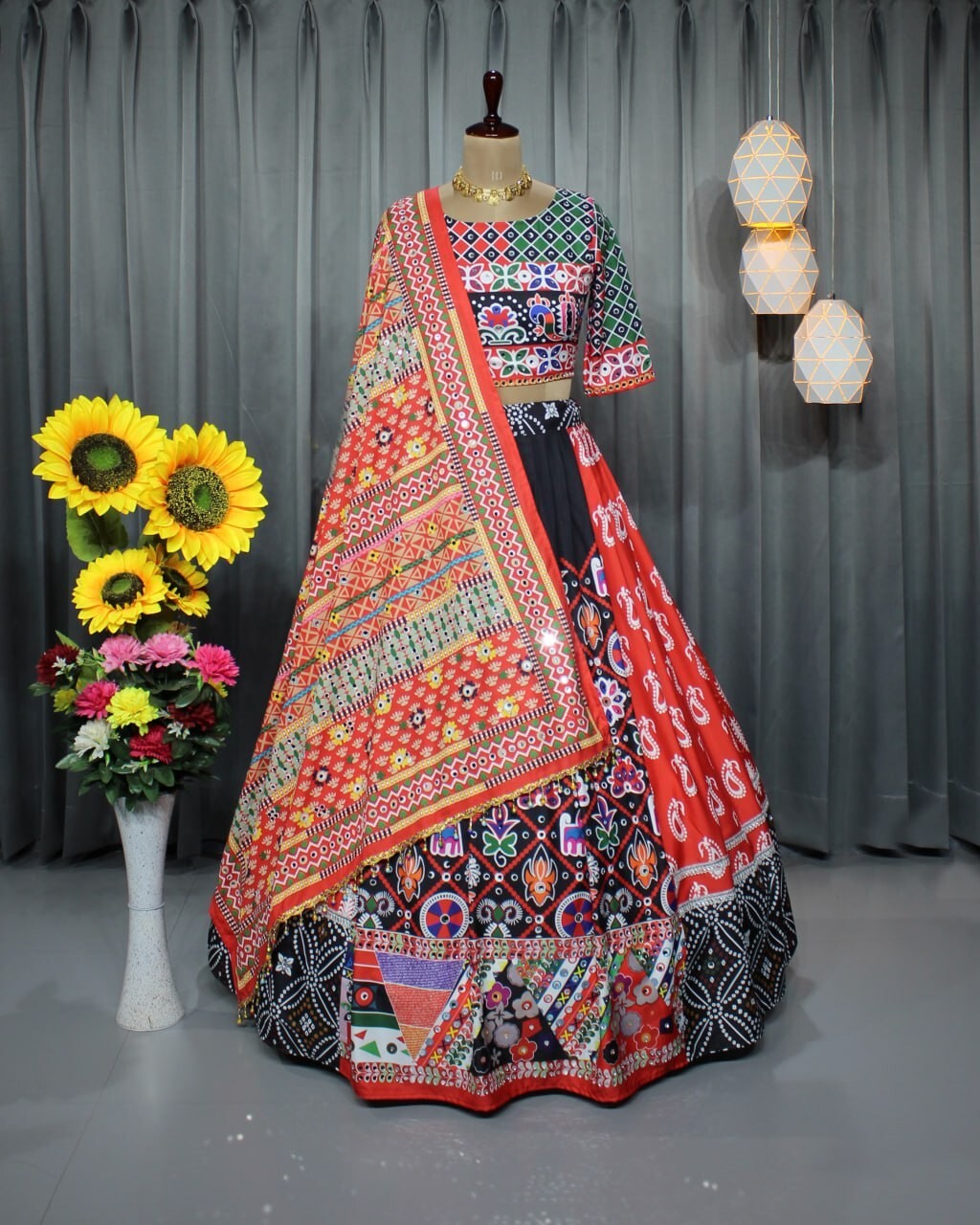 Navaratri Special Silk Lehenga Choli & Dupatta In Digital Print By Aadat Export