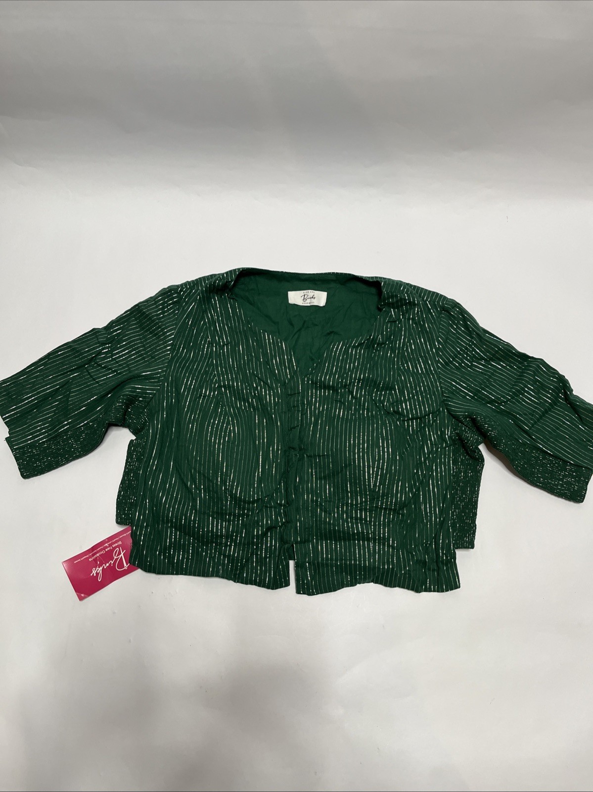 Binks Sonal x RozaanaElbow Sleeves Saree Blouse Green Silver Stripe Cotton 2XL