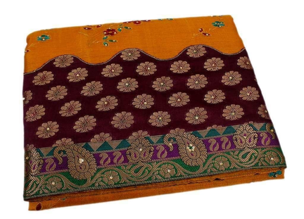 Designer Indian Party Wear Wedding Saree Pakistani Heavy Work Sari Saffron