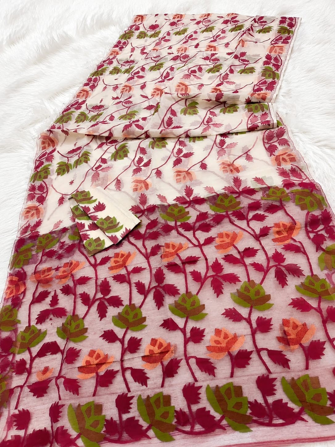 New Alek Lata Hand Made Cotton Silk Jamdani Saree For Women With Blouse piece
