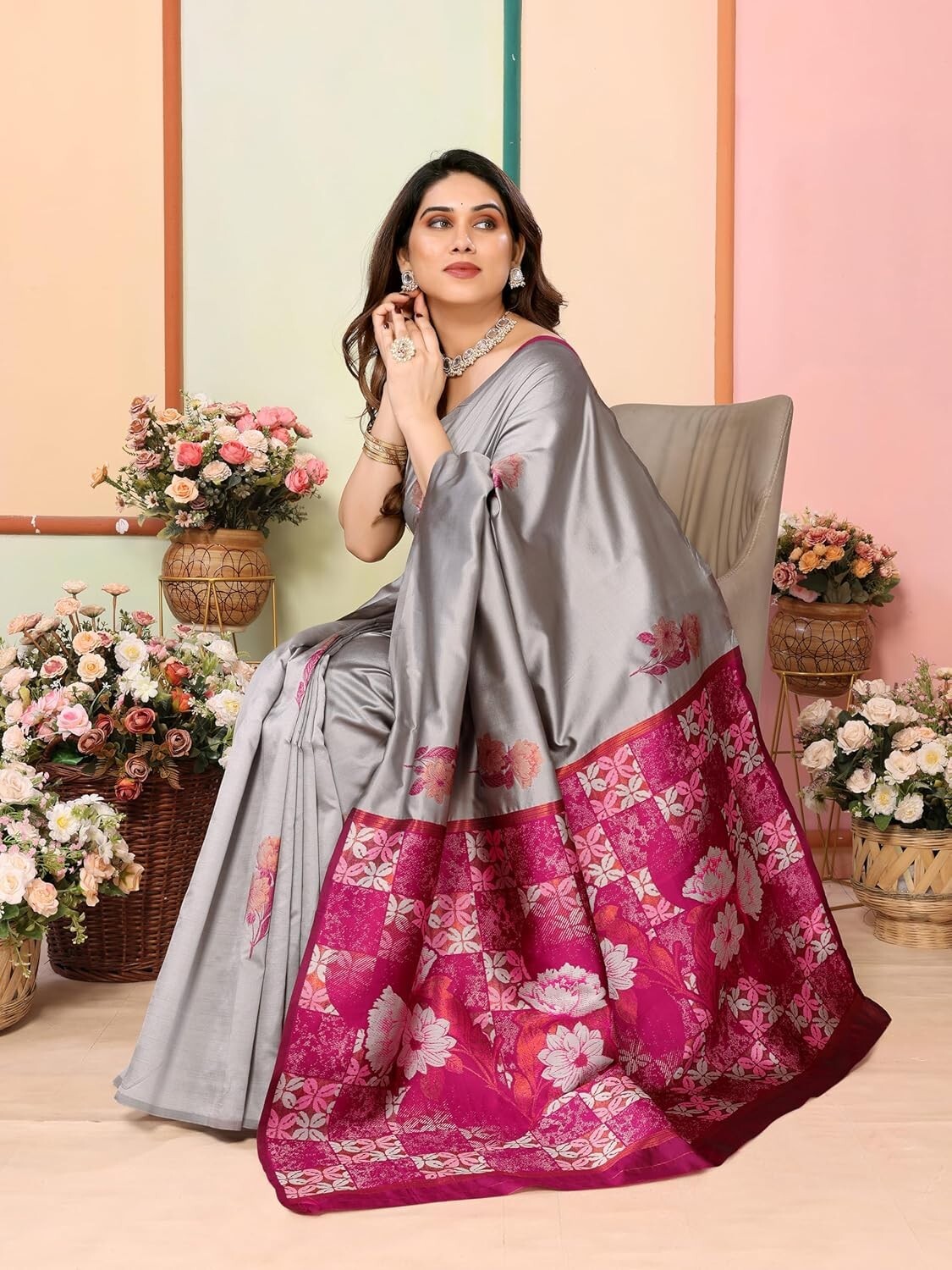 Women’s Kanjivaram Banarasi Soft Silk Saree With Unstitched Blouse Piece