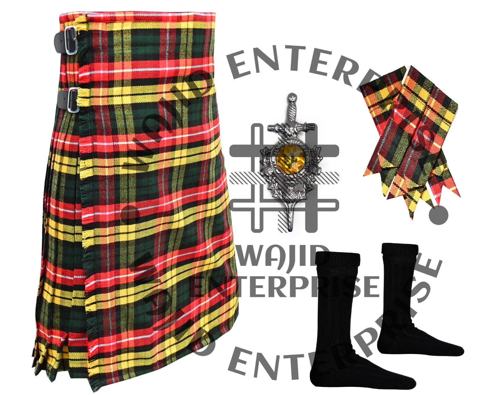Scottish Handmade traditional Buchanan tartan 8 Yard Kilt for Men’s- Custom size