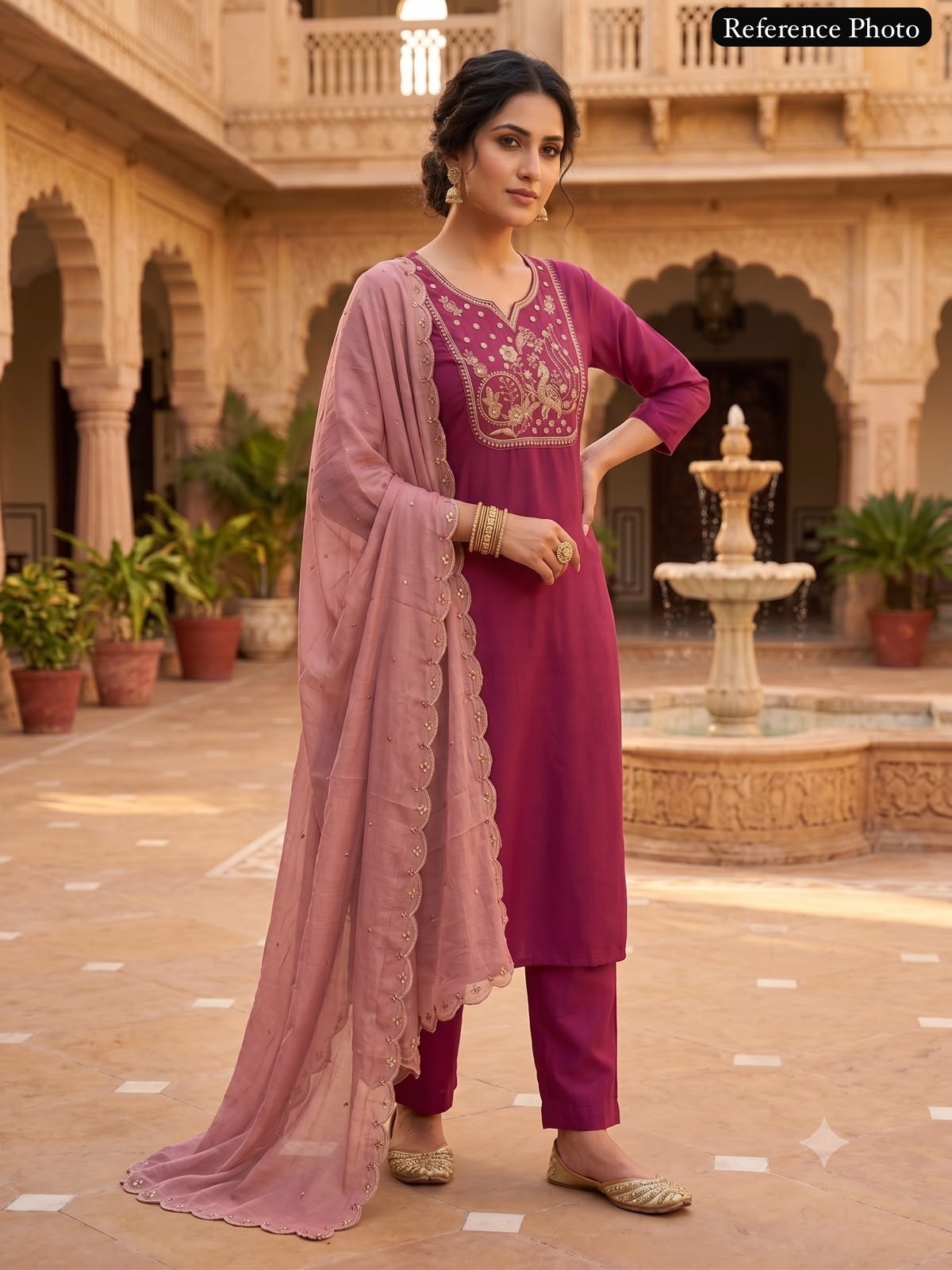 Readymade Pakistani Designer Boutique Suit Rouge Roman Silk Kurti Dupatta Set
