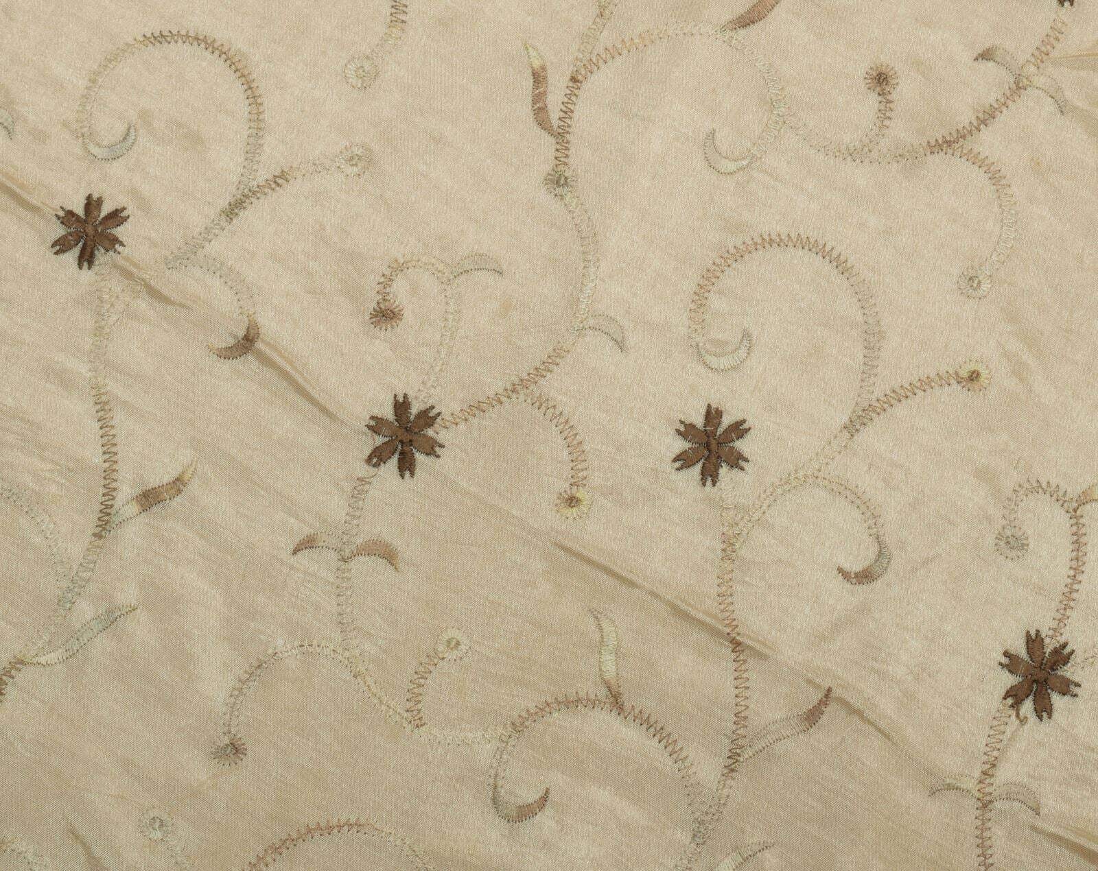 Sushila Vintage Cream Saree Blend Silk Embroidered Floral Sari Craft Fabric