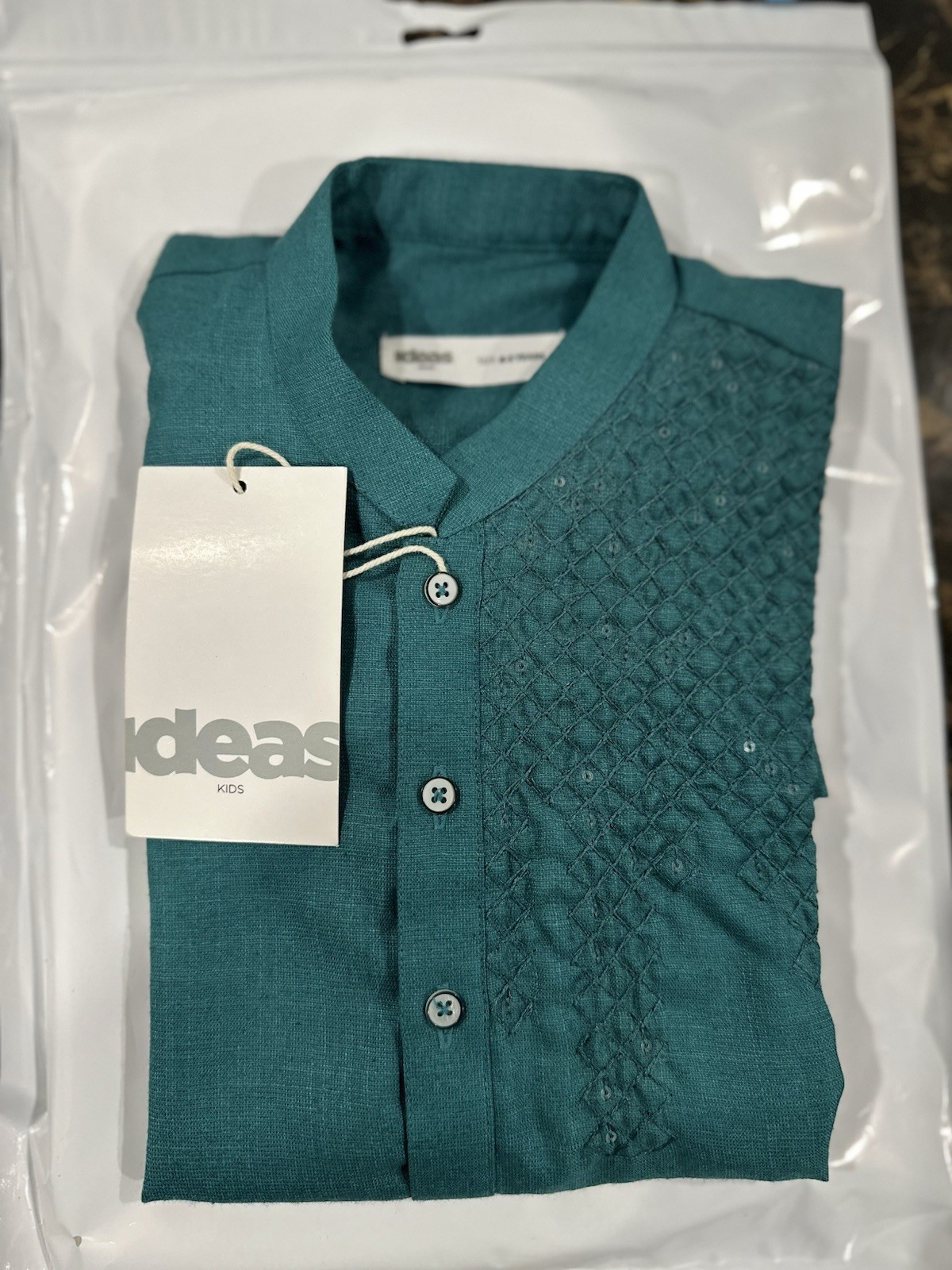 Ideas Kids Boys Green Kurta Set with White Pants Size 4-5 Years