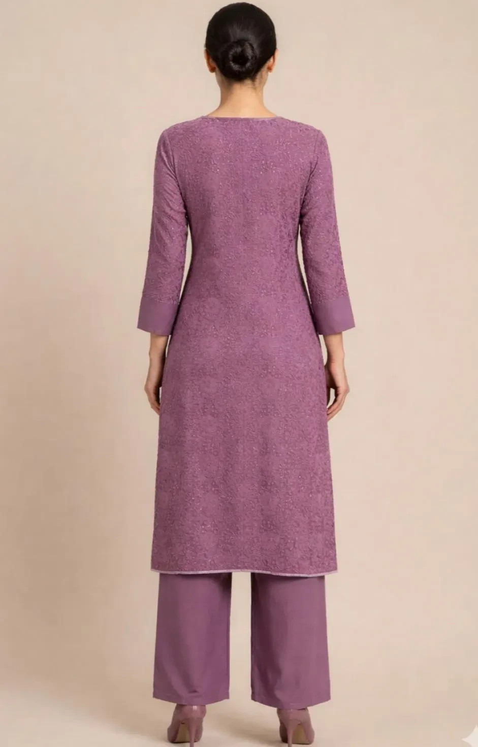 Women’s Pure Georgette Chikankari Kurti Set Embroidered Tunic Pants, Plus Sizes