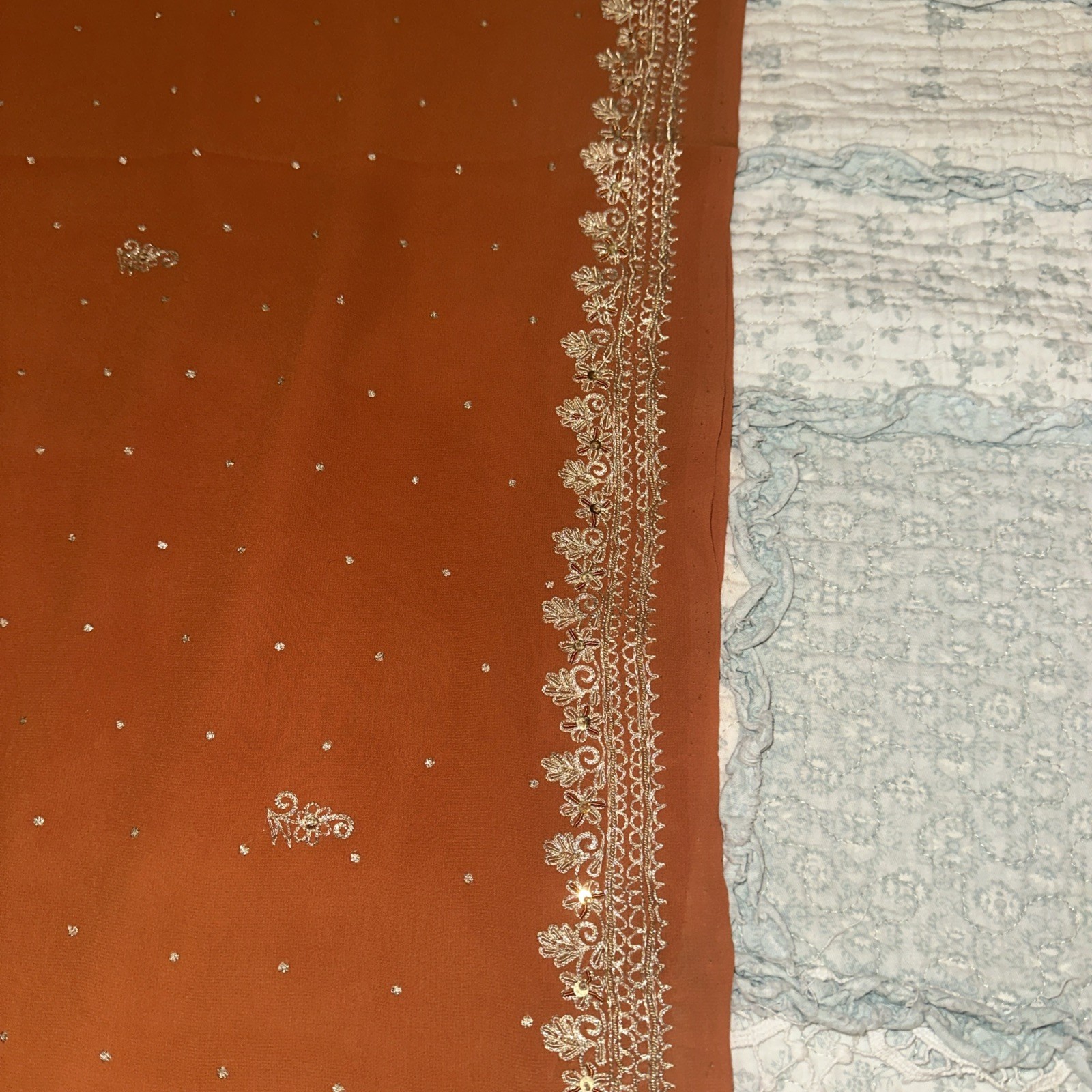 V Pretty Orange Color Saree with Blouse In Size L with Zari Embroidery Work
