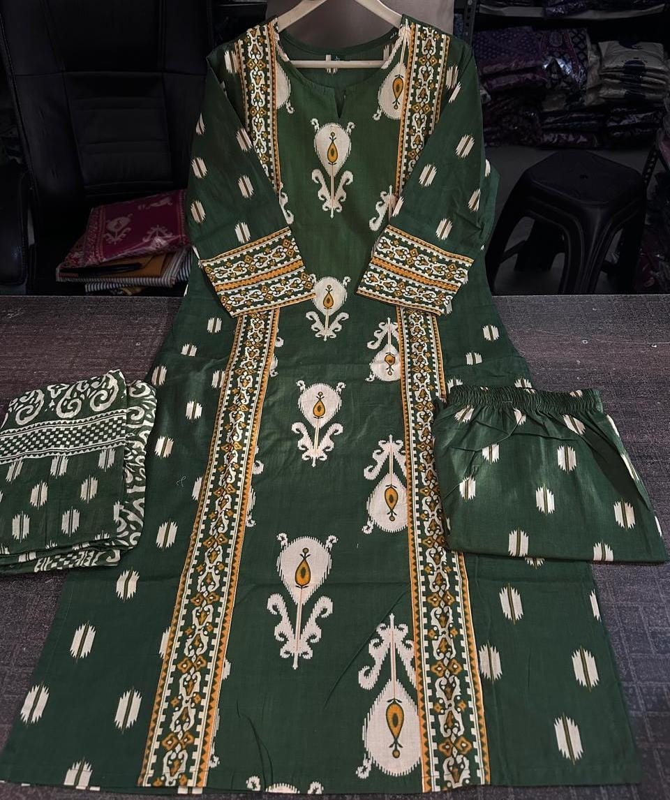 Heavy Cotton Designer Salwar Kameez Indian Wedding Wear Kurti Pant Dupatta Set