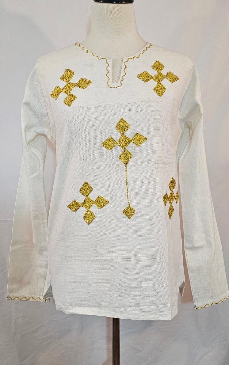 Ethiopian Traditional Embroidered Men Shirt Sz M