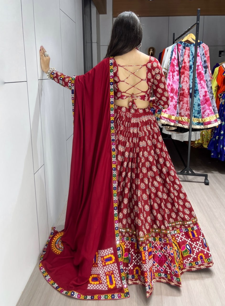 Luxury Azarakh Print Lehenga Choli Mirror Work Festive Party Wear