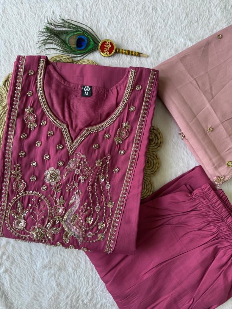 Readymade Pakistani Designer Boutique Suit Rouge Roman Silk Kurti Dupatta Set
