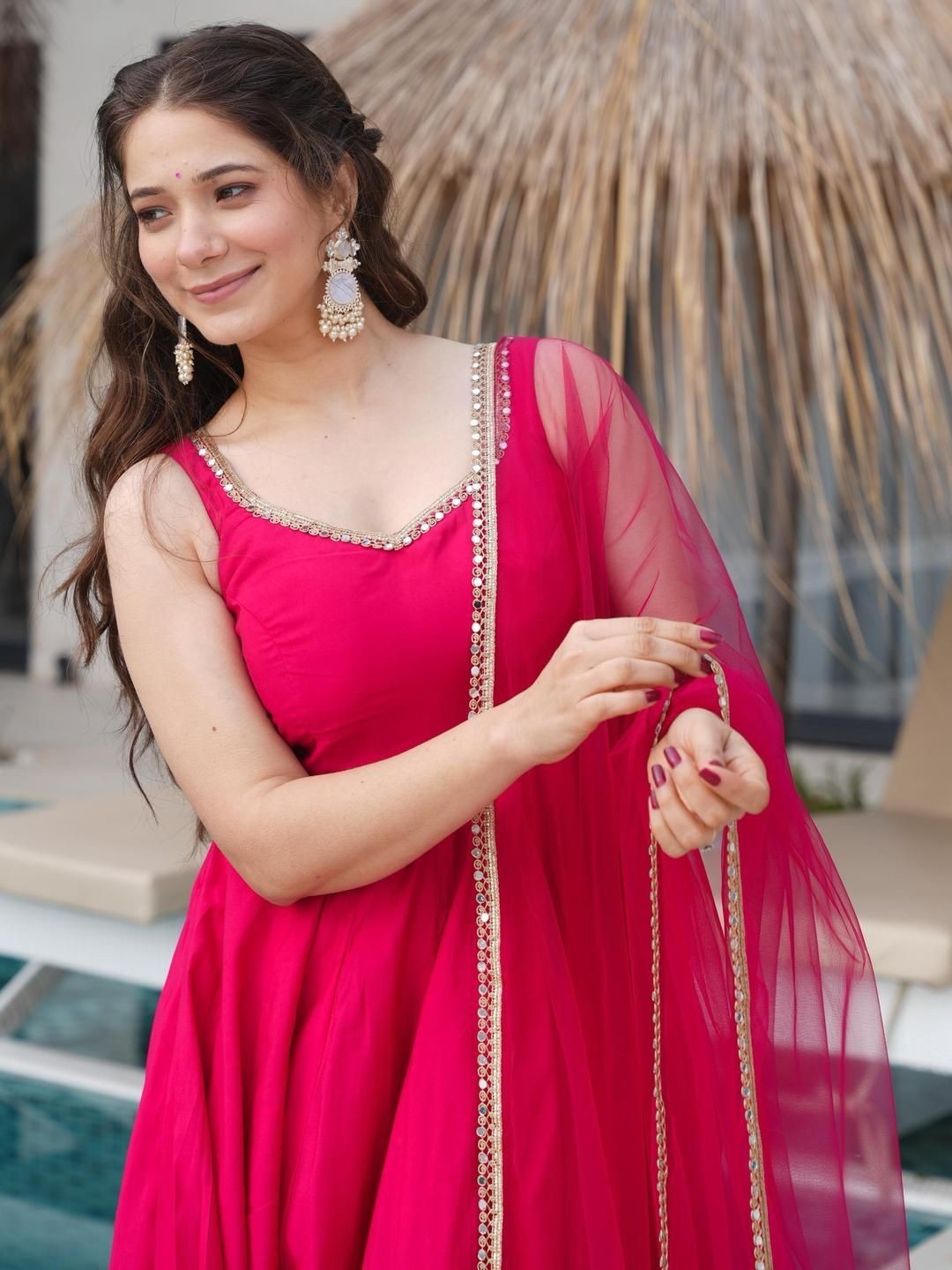 Women’s Pink Anarkali Kurta Set with Dupatta | Festive Party Wear Suit (NF-36)
