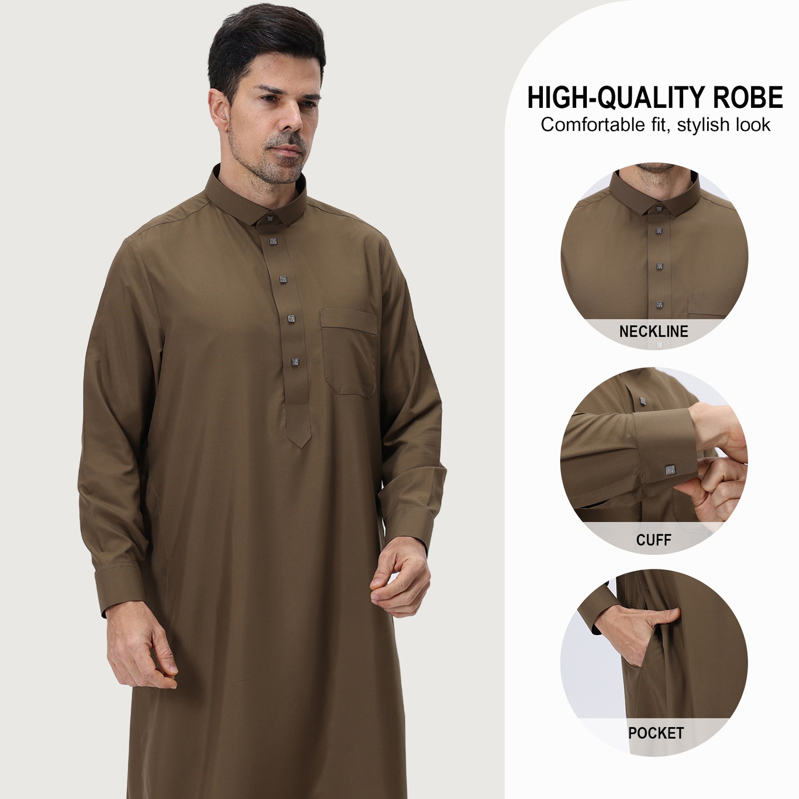 Long Robe Causal Saudi Muslim Men Abaya Kaftan Jubba Thoub Thobe Dishdasha Islam