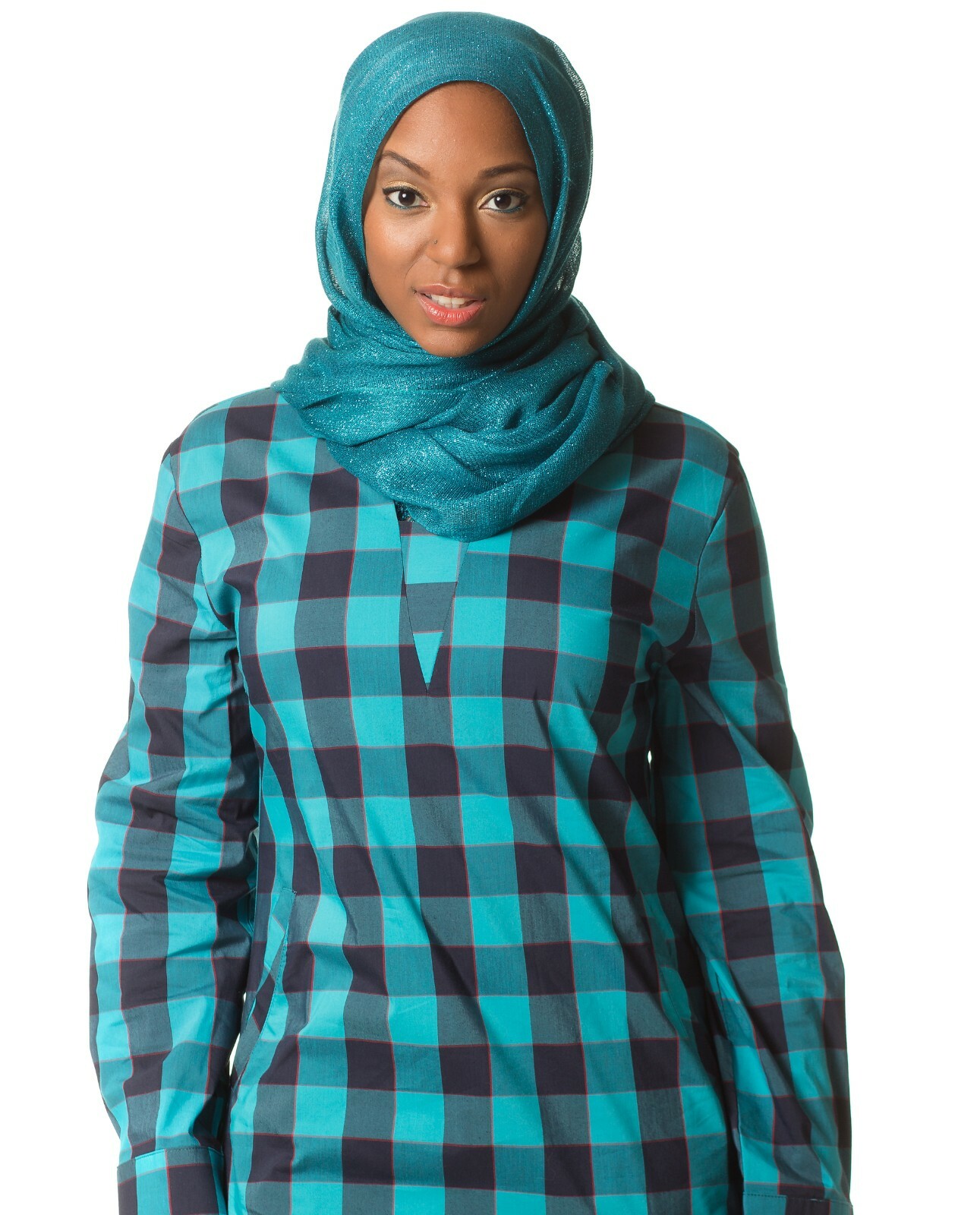 Ummah Couture Plaid Top w/ Pockets Modest Muslim Hijab Fashion Long Sleeve Shirt