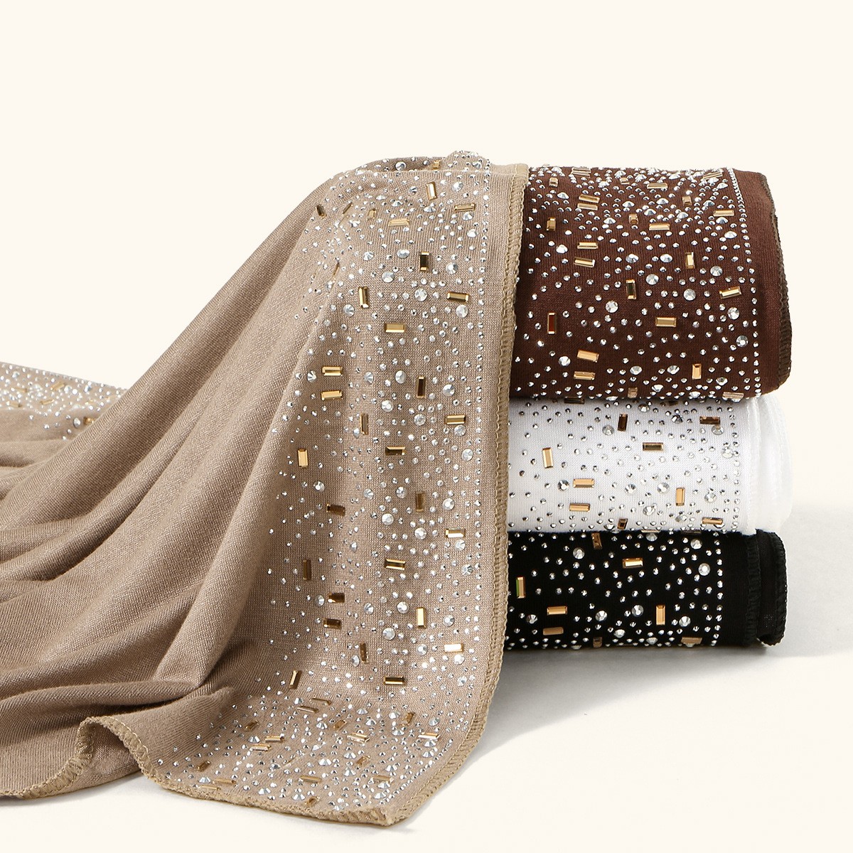 Dubai Women Hijab Shawl Long Scarf Elegant Malaysia Solid Color Diamond Scarves