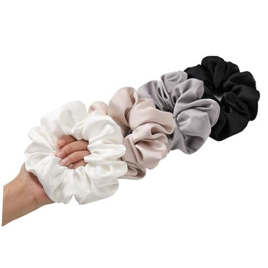 4PCS Large Satin Silk 1 Count (Pack of 4) Black White Silver Champagne