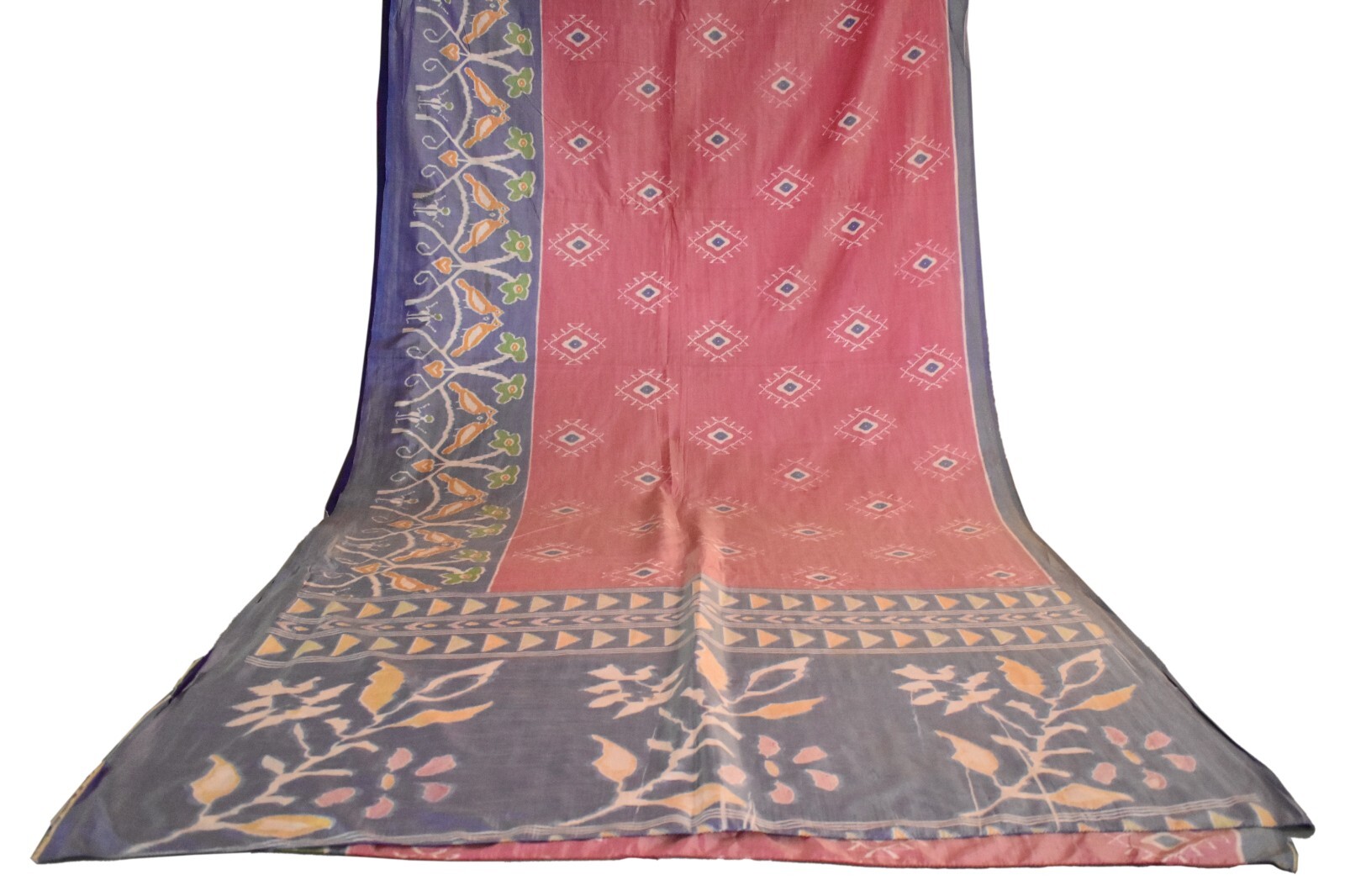 FNC Vintage Pink Sambalpuri Ikat Sarees Handwoven Art Silk Sari Fabric Antique