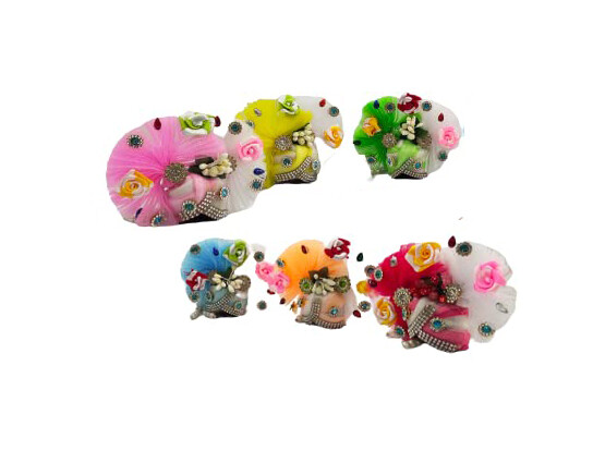 Laddu Gopal Kanha Ji Handmade Double Frill Silk Pagdi Mukut Pack of 6 US