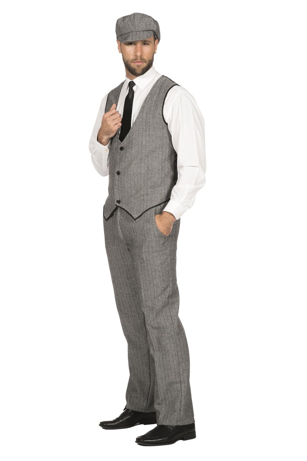 1920s Peaky Blinders Suit Black White Long Trousers Waistcoat Hat Slider Hat…