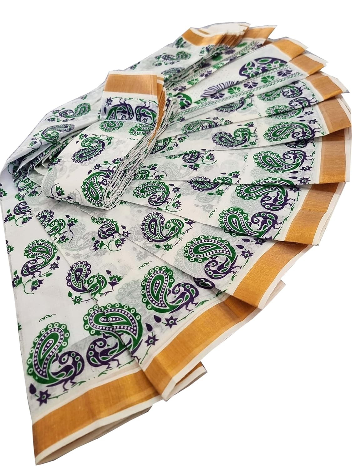 Women’s Kerala Kasavu Printed Saree With Running Blouse