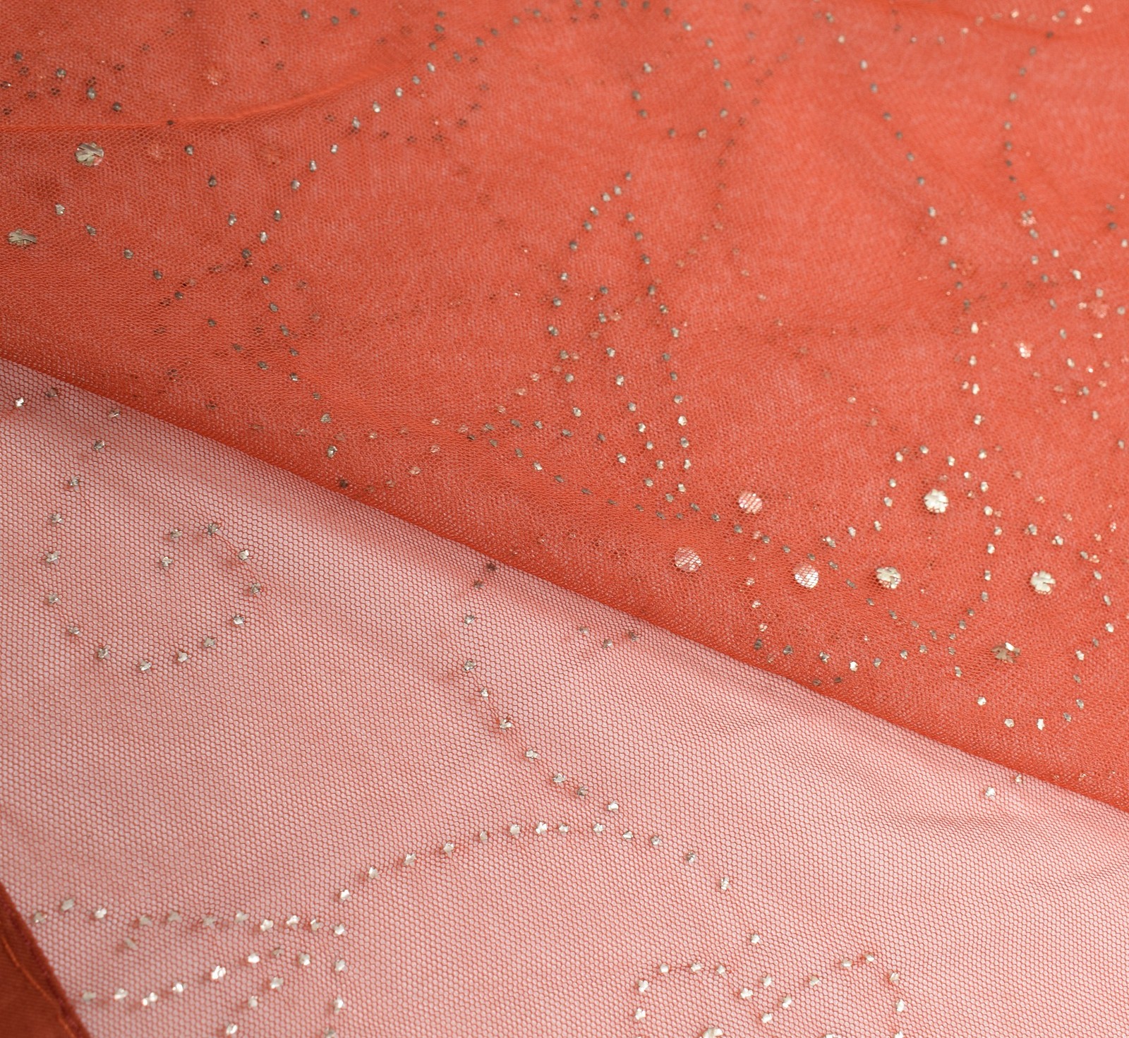 Sushila Vintage Rust Net Mesh Saree Mukesh Work Bollywood Party Wear Sari Fabric