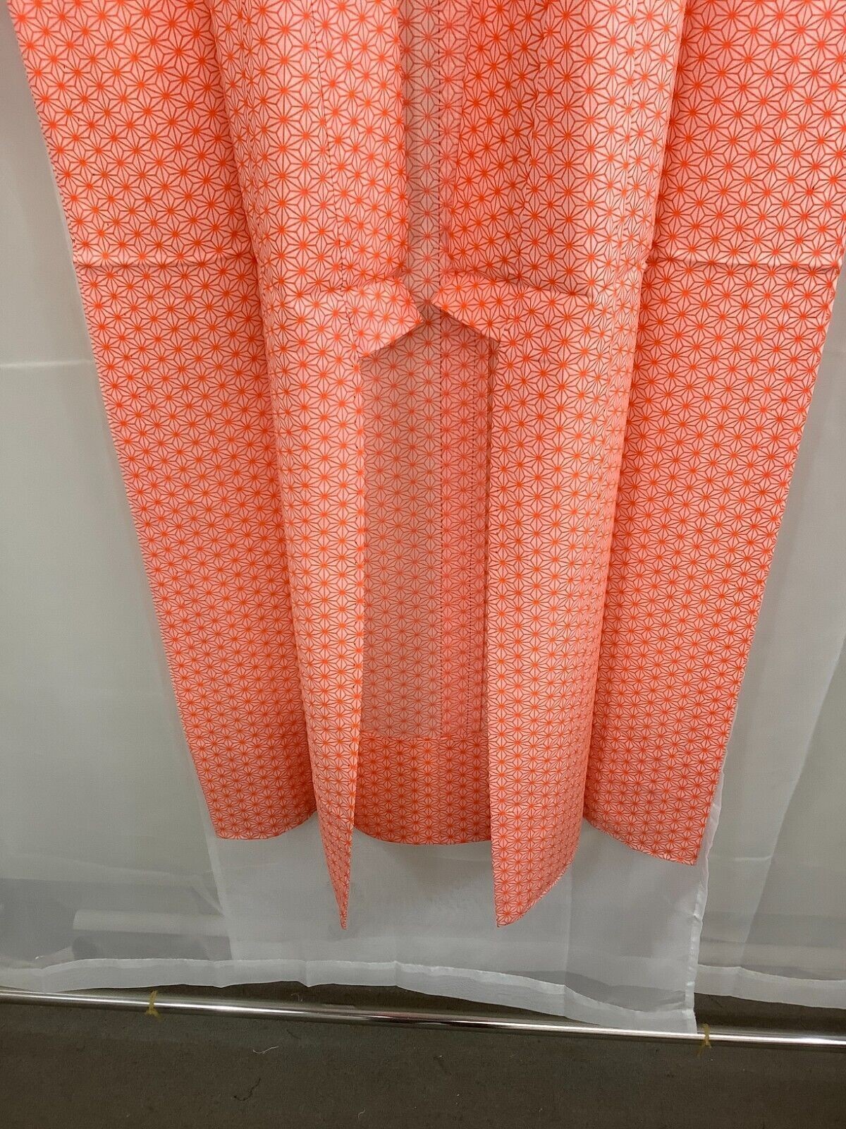 Japanese Vintage Kimono Cotton Tradition Orange Hexagonal Height 130cm
