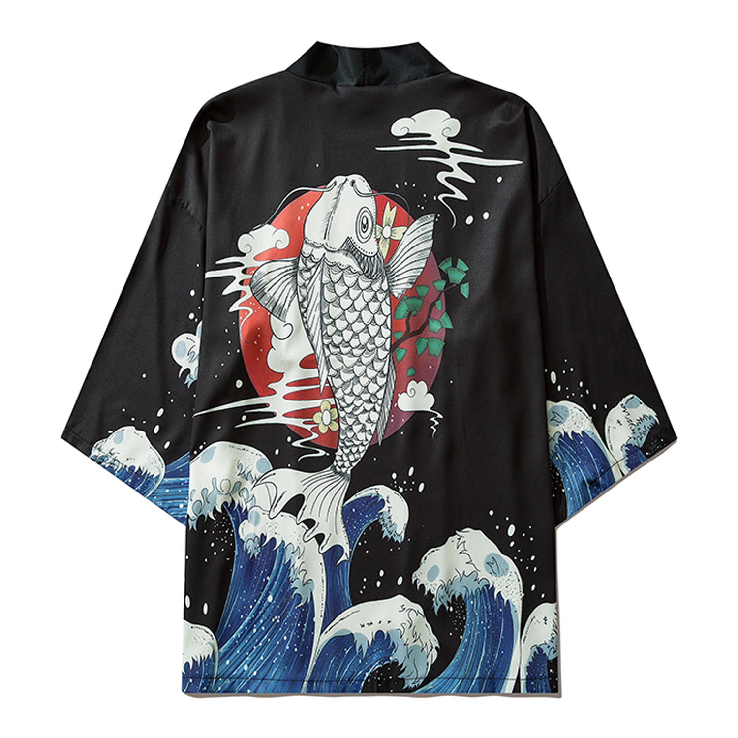 MFCT Men’s Fish Leaping out of the Sea Graphic Japanese Kimono Cardigan