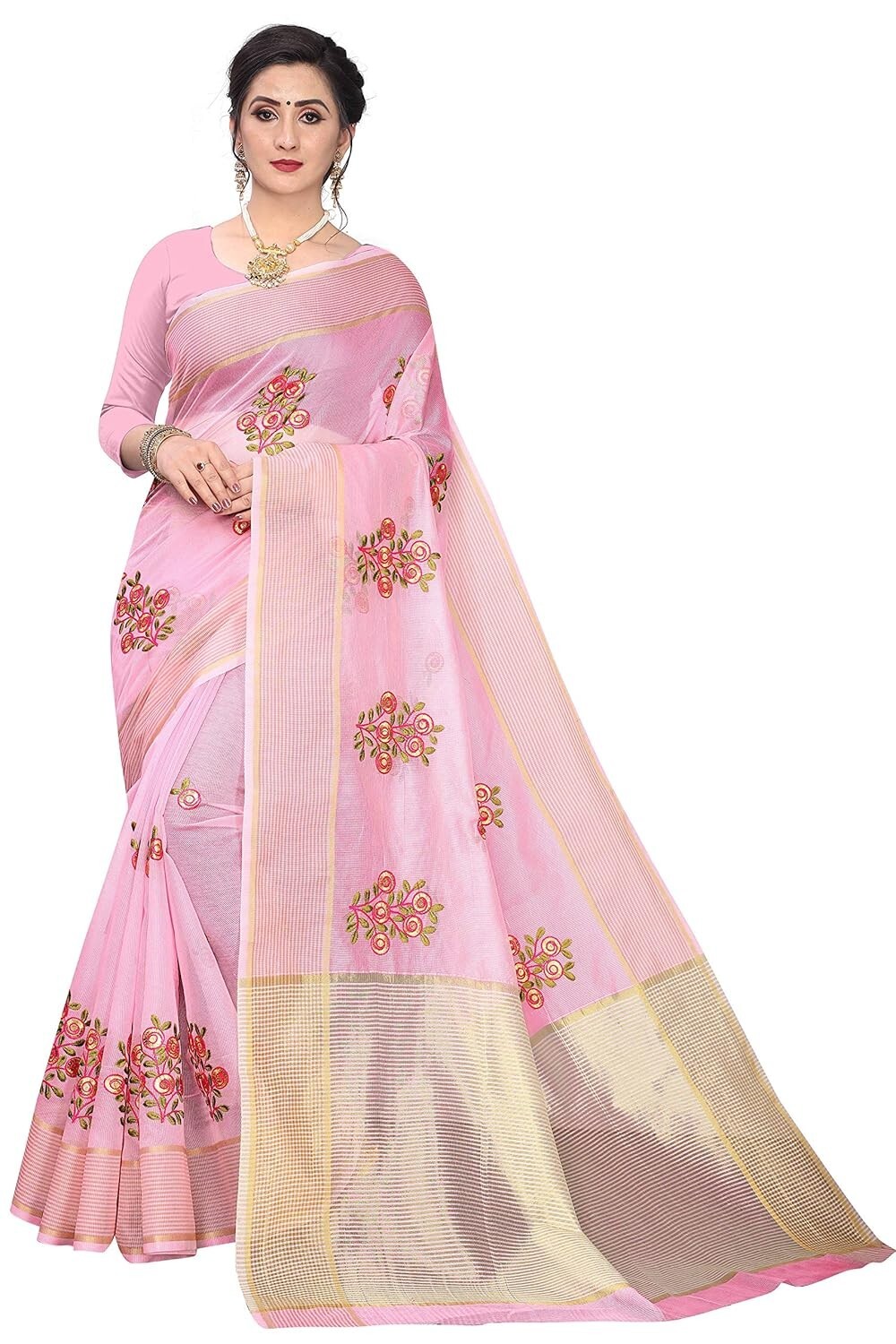 Women’s Super Net Phulkari Saree with Unstitched Blouse