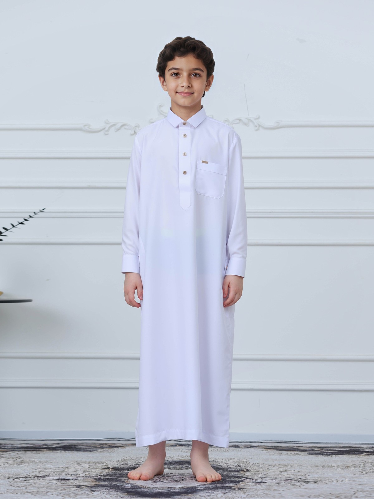Muslim Boys Short Sleeve Jubba Thobe Embroidered Dress Islamic Abaya Robe Dubai