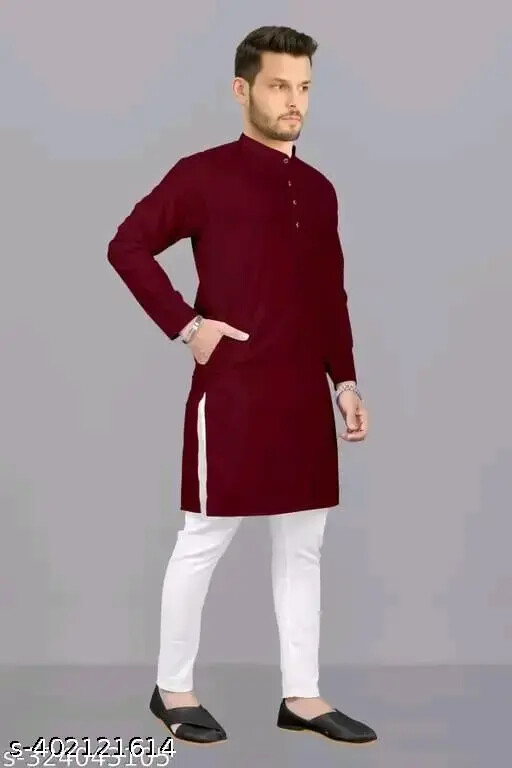 Indian Men Straight Traditional Cotton Kurta (only Kurta)