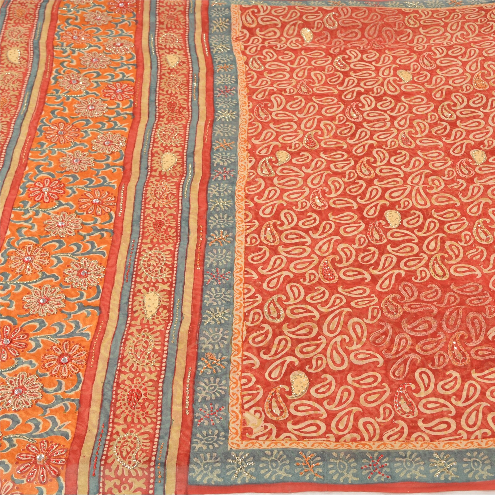 Sanskriti Vintage Bollywood Sarees Pure Georgette Silk Hand Beaded Sari Fabric
